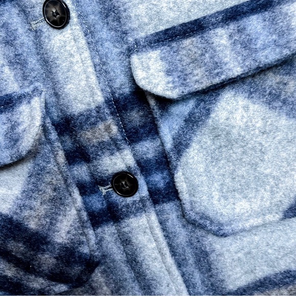 GIRLS H&M LONG BLUE & GREY THICK WOOL-LIKE PLAID SHACKET (SIZE 8) - Picture 4 of 8